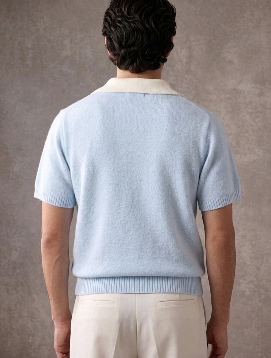 Chemise Polo à Col Contrasté Maille Knitted