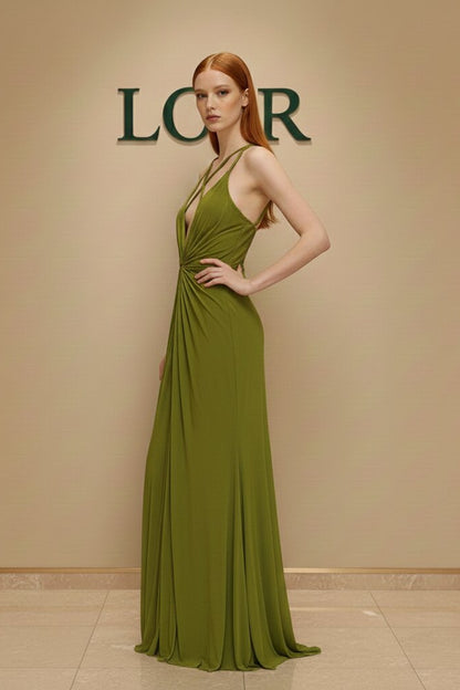 Robe Ophéliane satinée à encolure plongeante et nœud central
