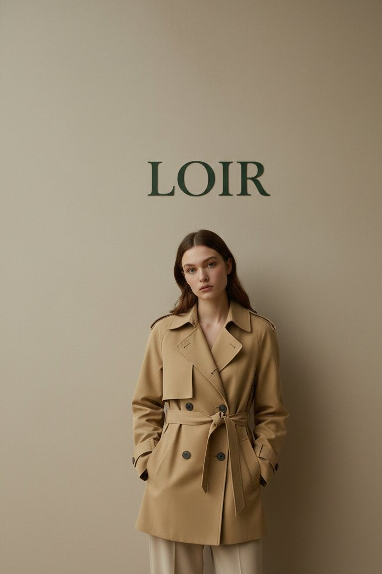 Manteau Juliette style trench en sergé camel avec poches frontales