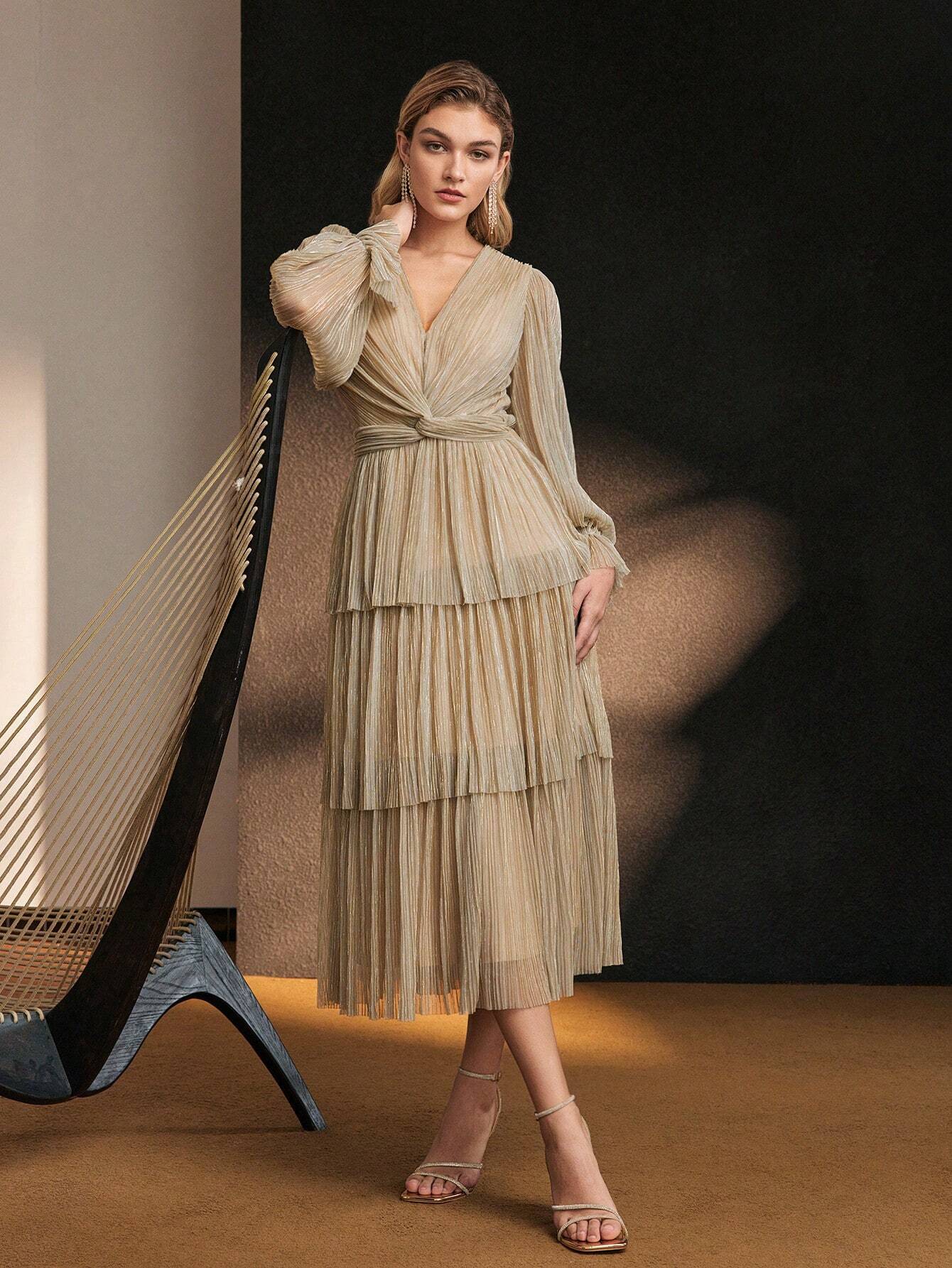 Robe Midi Cocktail à Twist Texturé