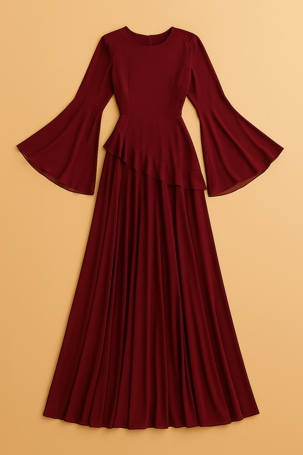 Robe Eulalie longue à volants superposés et manches fluides