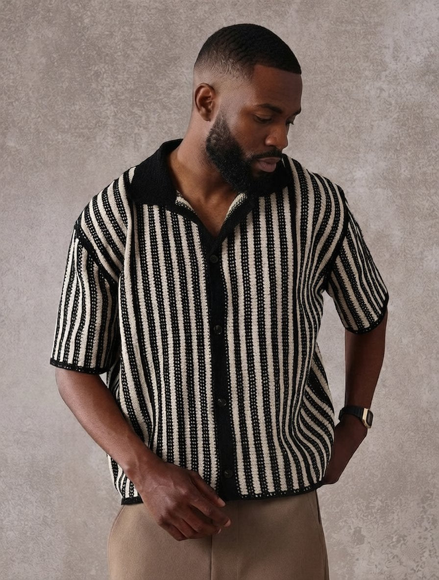 Chemise Polo Maille Crochet Rayé