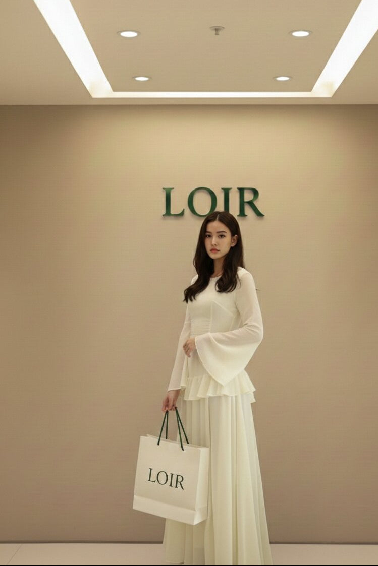 Robe Eulalie longue à volants superposés et manches fluides