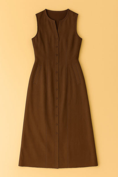 Robe Camille sans manches boutonnée en toile légère