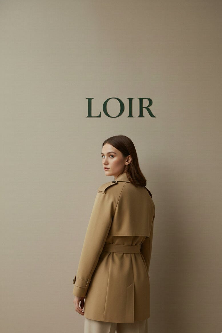 Manteau Juliette style trench en sergé camel avec poches frontales