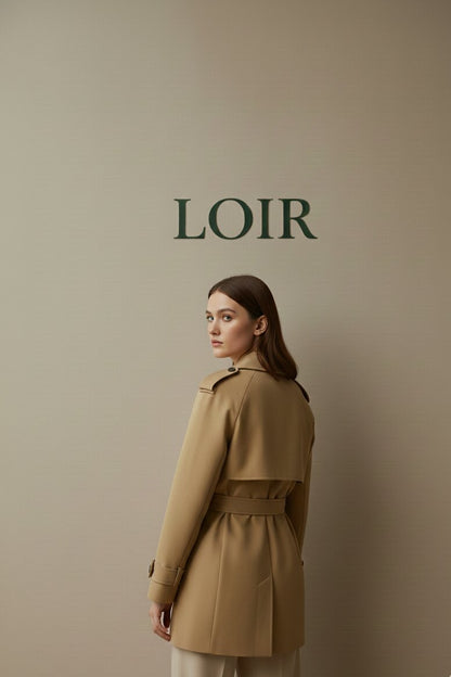Manteau Juliette style trench en sergé camel avec poches frontales