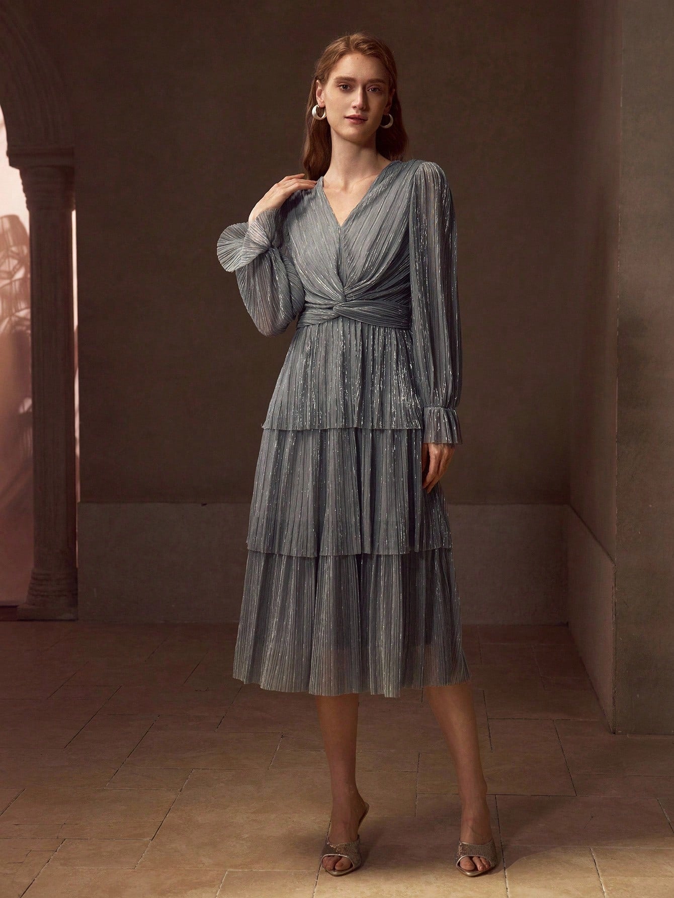 Robe Midi Cocktail à Twist Texturé