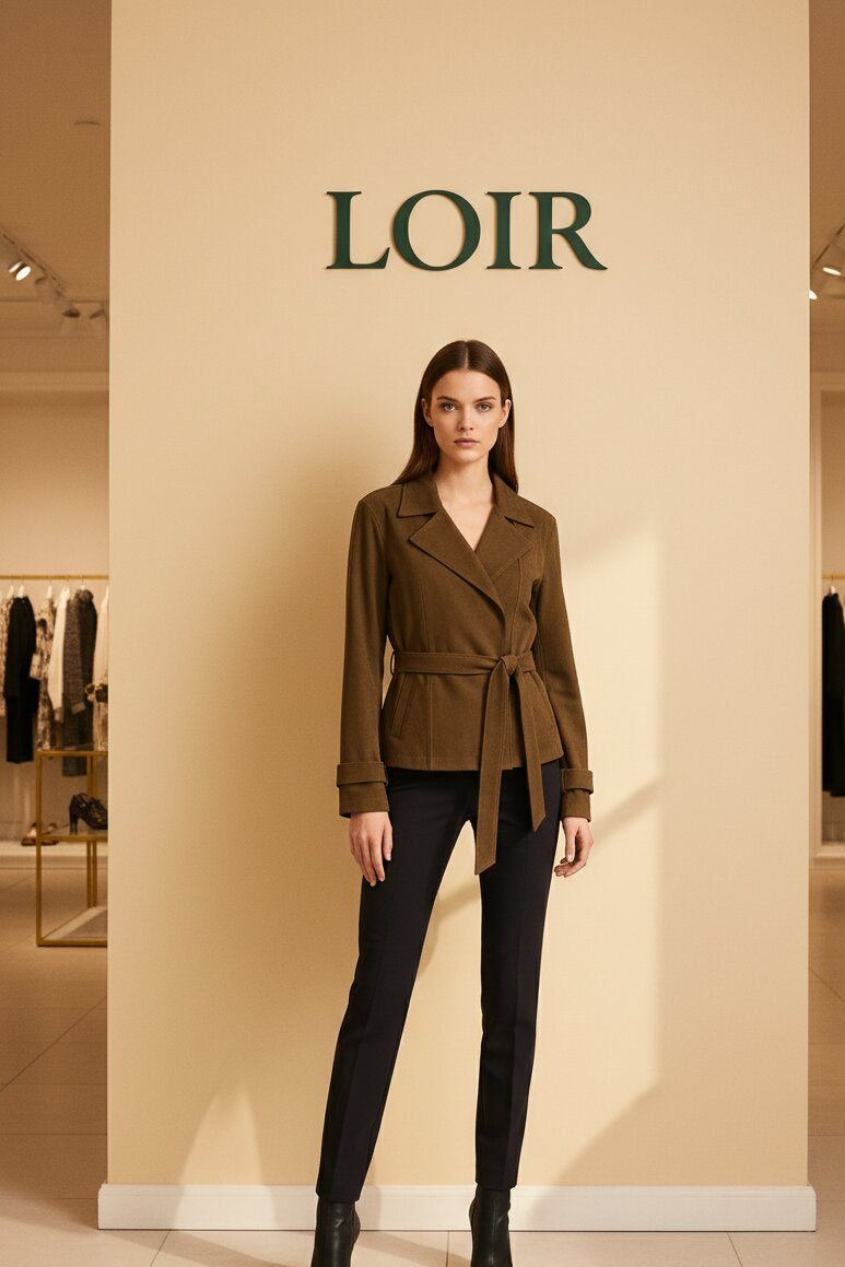 Manteau Daphné ceinturée en suède doux