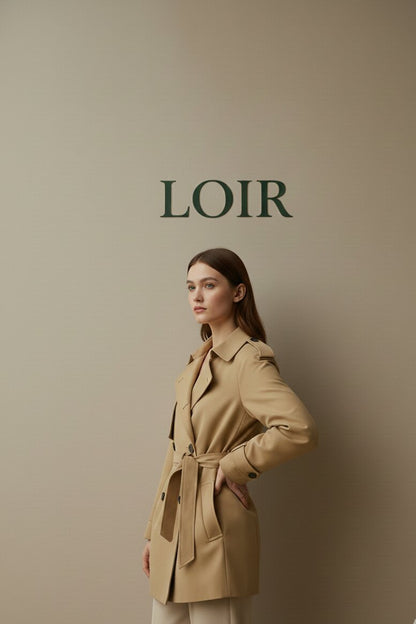 Manteau Juliette style trench en sergé camel avec poches frontales