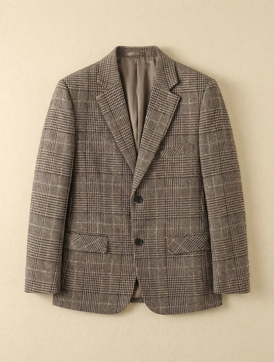 Costume Diplomate à Revers en Pointe Gris à Carreaux Tailoring
