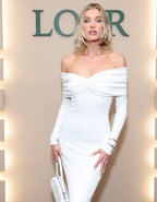 Robe Amara drapée à épaules dénudées et ligne sculptée