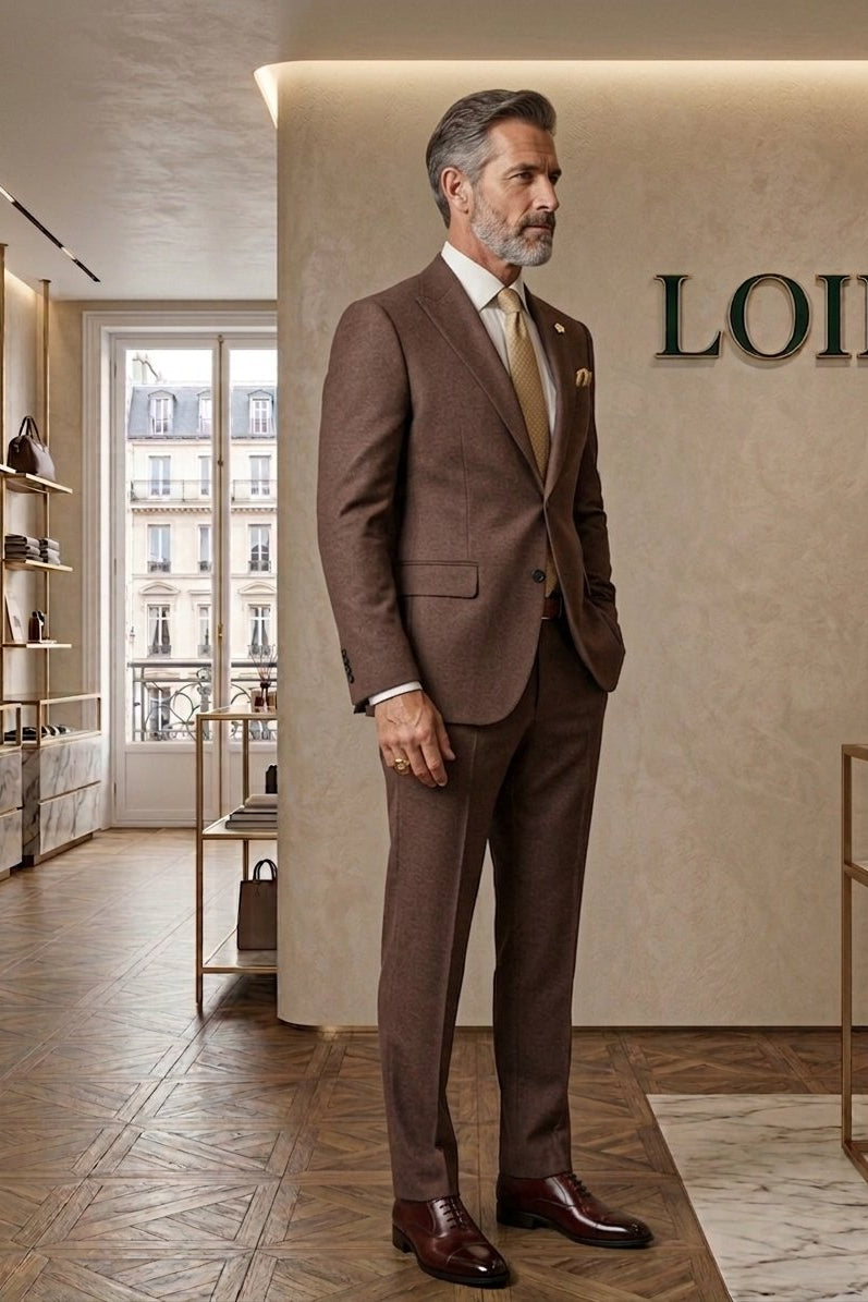 Costume Diplomate à Revers en Pointe Marron Tailoring