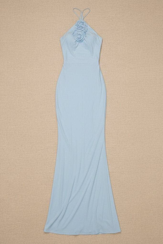 Robe Liora sirène à col montant et fleur brodée