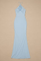 Robe Liora sirène à col montant et fleur brodée