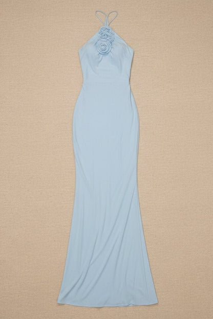 Robe Liora sirène à col montant et fleur brodée