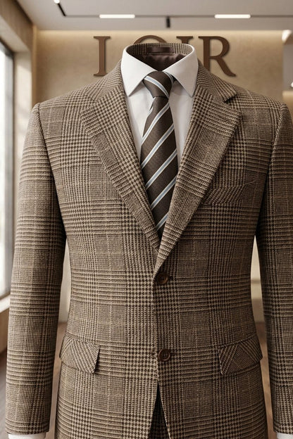 Costume Diplomate à Revers en Pointe Gris à Carreaux Tailoring