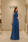 Robe Ophélie en satin drapé bleu profond