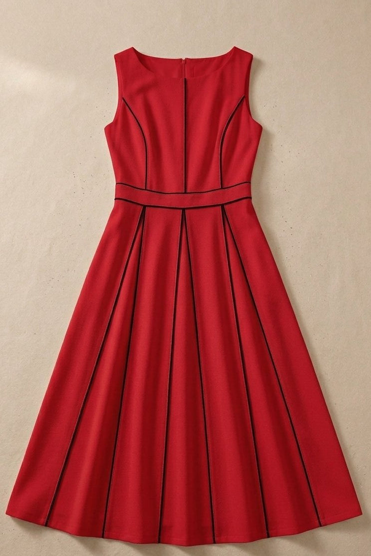 Robe Midi Plissé à Passepoil Contrasté