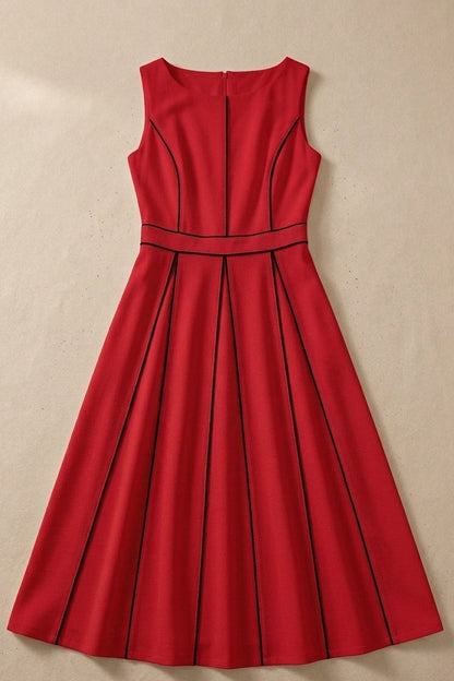 Robe Midi Plissé à Passepoil Contrasté