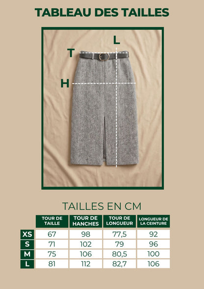 Jupe Midi Imprimé Chevron Ceinturée Noir