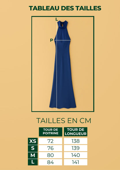 Robe Ophélie en satin drapé bleu profond