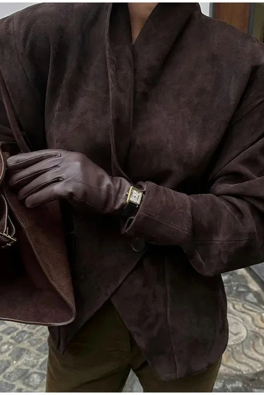 Manteau Daphné ceinturée en suède doux