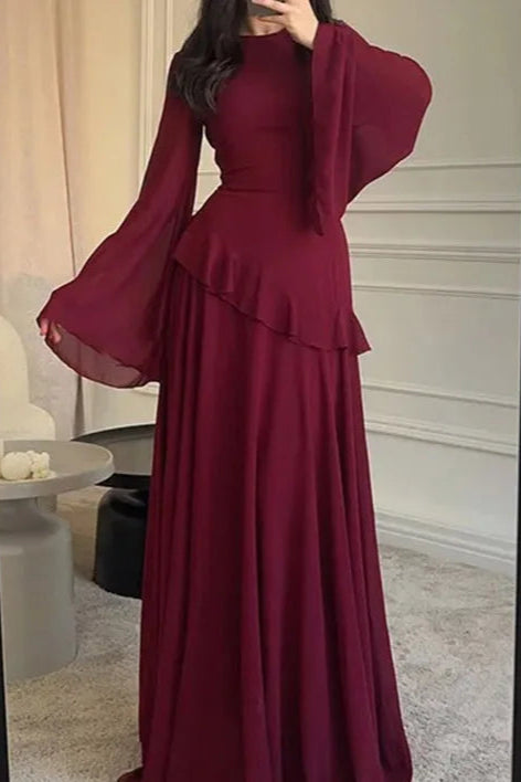 Robe Eulalie longue à volants superposés et manches fluides