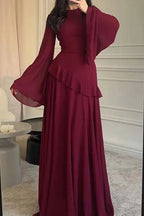 Robe Eulalie longue à volants superposés et manches fluides