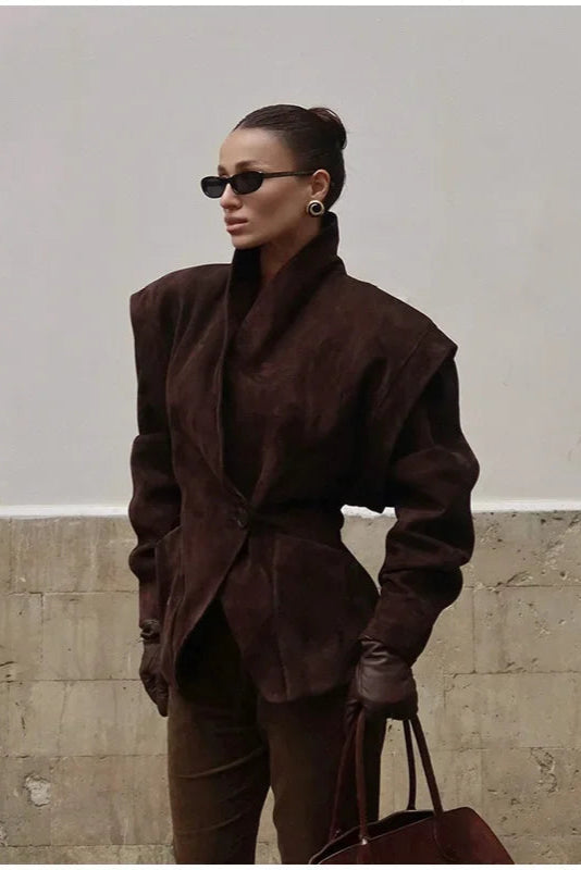 Manteau Daphné ceinturée en suède doux