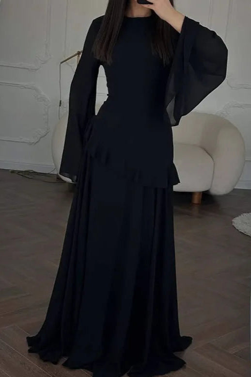 Robe Eulalie longue à volants superposés et manches fluides