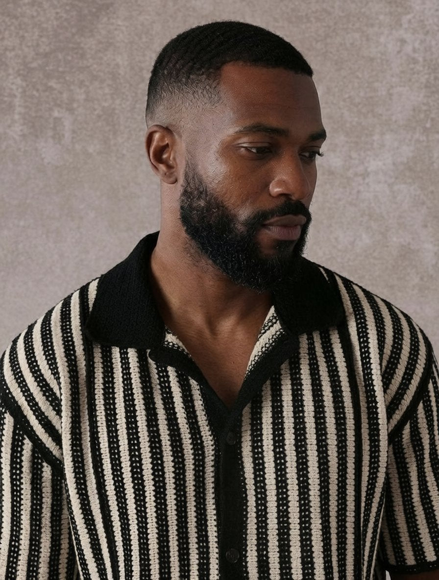 Chemise Polo Maille Crochet Rayé