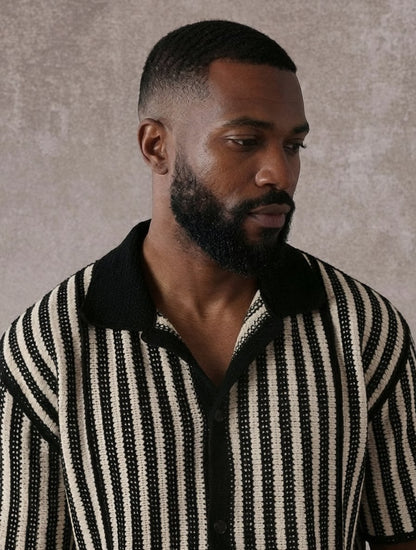 Chemise Polo Maille Crochet Rayé