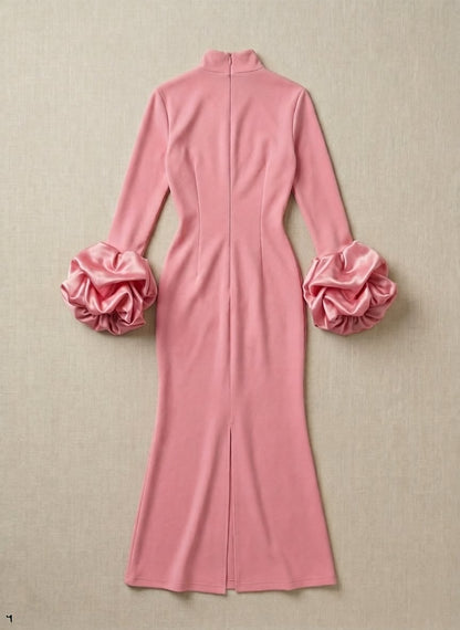 Robe Longue à Manches Bouffantes Col Haut