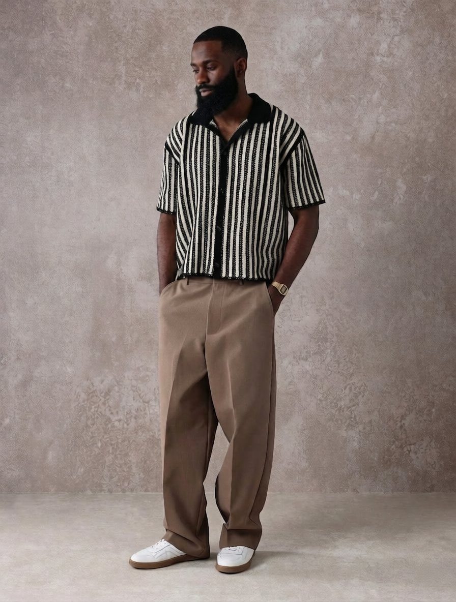Chemise Polo Maille Crochet Rayé